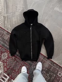 Oversize Tam Fermuarlı Uzun Kol Hırka - Siyah - 2