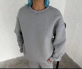 Kışlık Bisiklet Yaka  Basic SweatShirt - Gri - 2