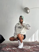 Kışlık  Baskılı Kapşonlu SweatShirt - Beyaz - 1