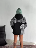 Kışlık Baskılı Kapşonlu SweatShirt - Siyah - 2