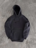 Kapşonlu Penye Basic SweatShirt - Füme - 1