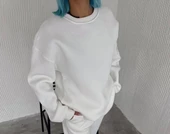 Kışlık Bisiklet Yaka Basic SweatShirt - Beyaz - 2