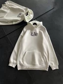 Penye Uzun Kol Kapşonlu Baskılı SweatShirt - Beyaz - 2