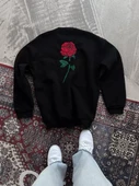 Oversize Bisiklet Yaka Baskılı SweatShirt - Siyah - 1