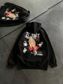 Penye Uzun Kol Kapşonlu Baskılı SweatShirt - Siyah - 3