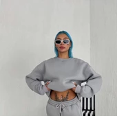 Kışlık Bisiklet Yaka  Basic SweatShirt - Gri - 1