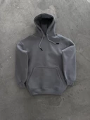 Kapşonlu Penye Basic SweatShirt - Boyalı Gri - 2