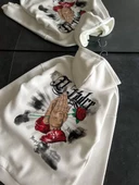 Penye Uzun Kol Kapşonlu Baskılı SweatShirt - Beyaz - 1