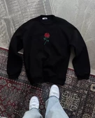 Oversize Bisiklet Yaka Baskılı SweatShirt - Siyah - 4