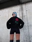 Oversize Bisiklet Yaka Baskılı SweatShirt - Siyah - 3