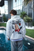 Penye Kapşonlu Baskılı SweatShirt - Beyaz - 2