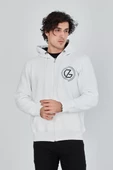 Erkek Kapüşonlu Baskılı Fermuarlı Hırka - Beyaz - 1