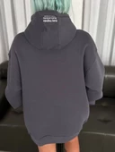 Kapşonlu Baskılı SweatShirt - Füme - 2