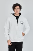 Erkek Kapüşonlu Baskılı Fermuarlı Hırka - Beyaz - 6