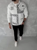 Desenli Bisiklet Yaka Oversize SweatShirt - Beyaz - 2