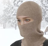 Kışlık Kar Maske Dokuma Triko Bere - Kahverengi - 1