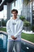 Penye Kapşonlu Baskılı SweatShirt - Beyaz - 1