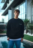Kışlık Bisiklet Yaka Oversize Baskılı SweatShirt - Siyah - 3
