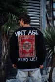 Oversize Bisiklet Yaka  Baskılı SweatShirt - Siyah - 1