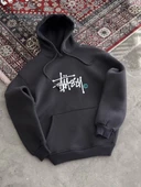 Kapşonlu Baskılı SweatShirt - Füme - 4