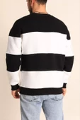 Parçalı Bisiklet Yaka Baskılı SweatShirt - Siyah - 2