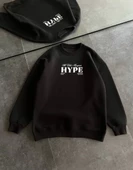Kadın  Bisiklet Yaka Baskılı SweatShirt - Siyah - 1