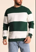 Parçalı Bisiklet Yaka Baskılı SweatShirt - Yeşil - 1