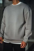 Kışlık Bisiklet Yaka  Basic SweatShirt - Boyalı Gri - 1