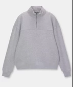 Oversize Yarım Farmuarlı Yakalı Basic SweatShirt - Gri - 1