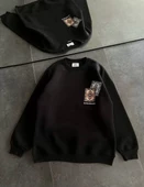 Kadın Bisiklet Yaka Baskılı SweatShirt - Siyah - 1