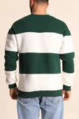 Parçalı Bisiklet Yaka Baskılı SweatShirt - Yeşil - 2