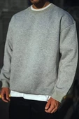 Kışlık Bisiklet Yaka Basic SweatShirt - Gri - 1