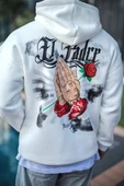 Penye Kapşonlu Baskılı SweatShirt - Beyaz - 3