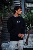 Oversize Bisiklet Yaka  Baskılı SweatShirt - Siyah - 3