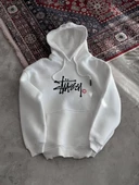 Kapşonlu Baskılı SweatShirt - Beyaz - 3