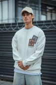 Bisiklet Yaka Baskılı SweatShirt - Beyaz - 1