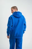Unisex Double Oversize Kapşonlu Basic SweatShirt - Mavi - 5