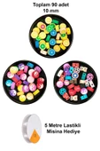 90 Adet 10 mm Polimer Kil Fimo Boncuk Takı Bileklik + 5 Metre Misina Hediye - Yin Yang - Karışık - Limon - 1