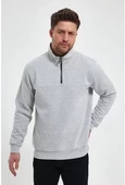 Oversize Yarım Farmuarlı Yakalı Basic SweatShirt - Gri - 1