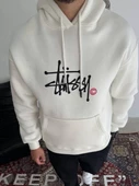Kapşonlu Baskılı SweatShirt - Beyaz - 1