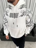 Kapşonlu  Baskılı SweatShirt - Beyaz - 1