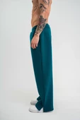 Unisex Boru Paça Baggy Eşofman Pantalon - Koyu Deniz Yeşili - 2