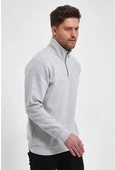 Oversize Yarım Farmuarlı Yakalı Basic SweatShirt - Gri - 2