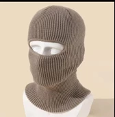 Kışlık Kar Maske Dokuma Triko Bere - Kahverengi - 1