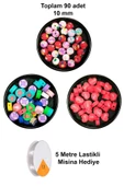 90 Adet 10 mm Polimer Kil Fimo Boncuk Takı Bileklik + 5 Metre Misina Hediye - Deniz - Kalp - Yuvarlak - 1
