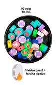 90 Adet 10 mm Polimer Kil Fimo Boncuk Takı Bileklik + 5 Metre Lastikli Misina Hediye - Deniz Temalı - 1