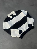 Unisex  Parçalı Yakalı SweatShirt - Siyah - 2