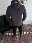 Kapşonlu Baskılı SweatShirt - Füme - 3