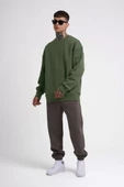 Unisex Biskilet Yaka  SweatShirt - Haki - 3