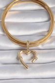 Pirinç Gold Renk Zirkon Taş Detaylı Kalp Figür Ajda Charm - TJ-BC1015 - 2